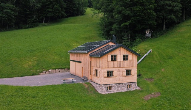 Modern vacation hut in a quiet, secluded location at the foot of the Hirschberg, with terrace in Bizau